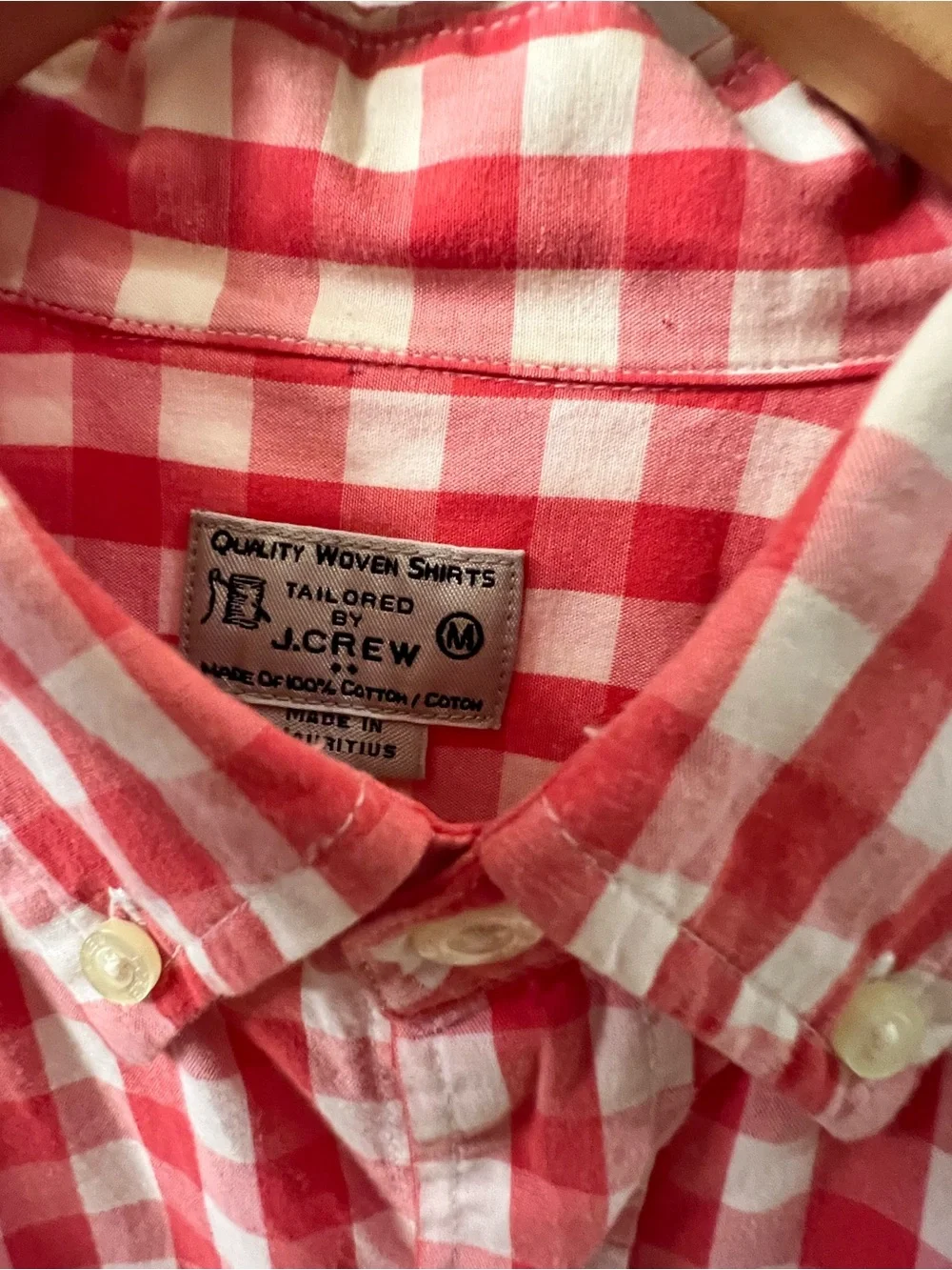 J. Crew Red & White Gingham Button-Down Shirt, like new. Medium. 100% cotton.